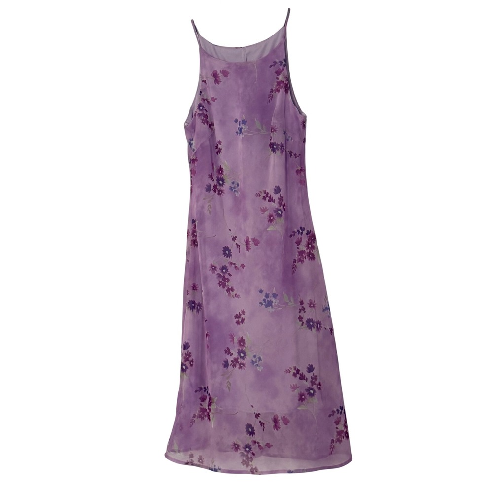 Vintage Windsor 90s Y2k Floral Midi Dress Purple Sleeveless High Neck Fairy